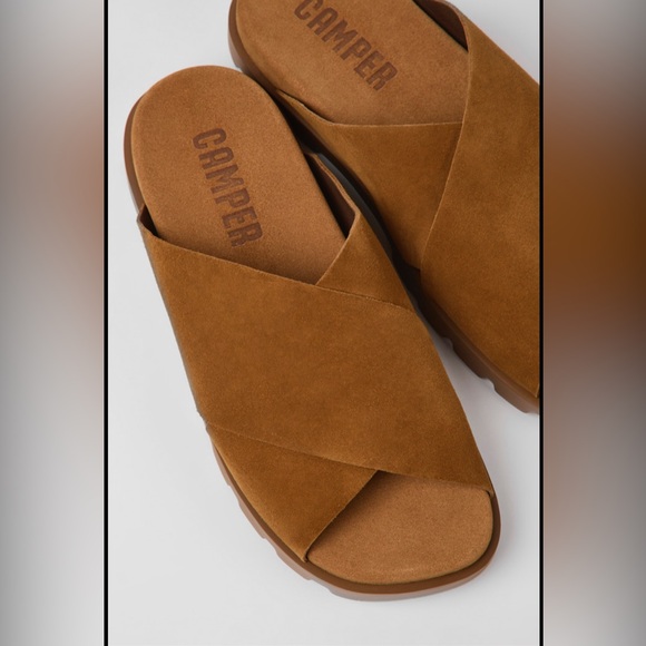 Camper Brutus Tan Criss-Cross Slide Sandals - Picture 1 of 14